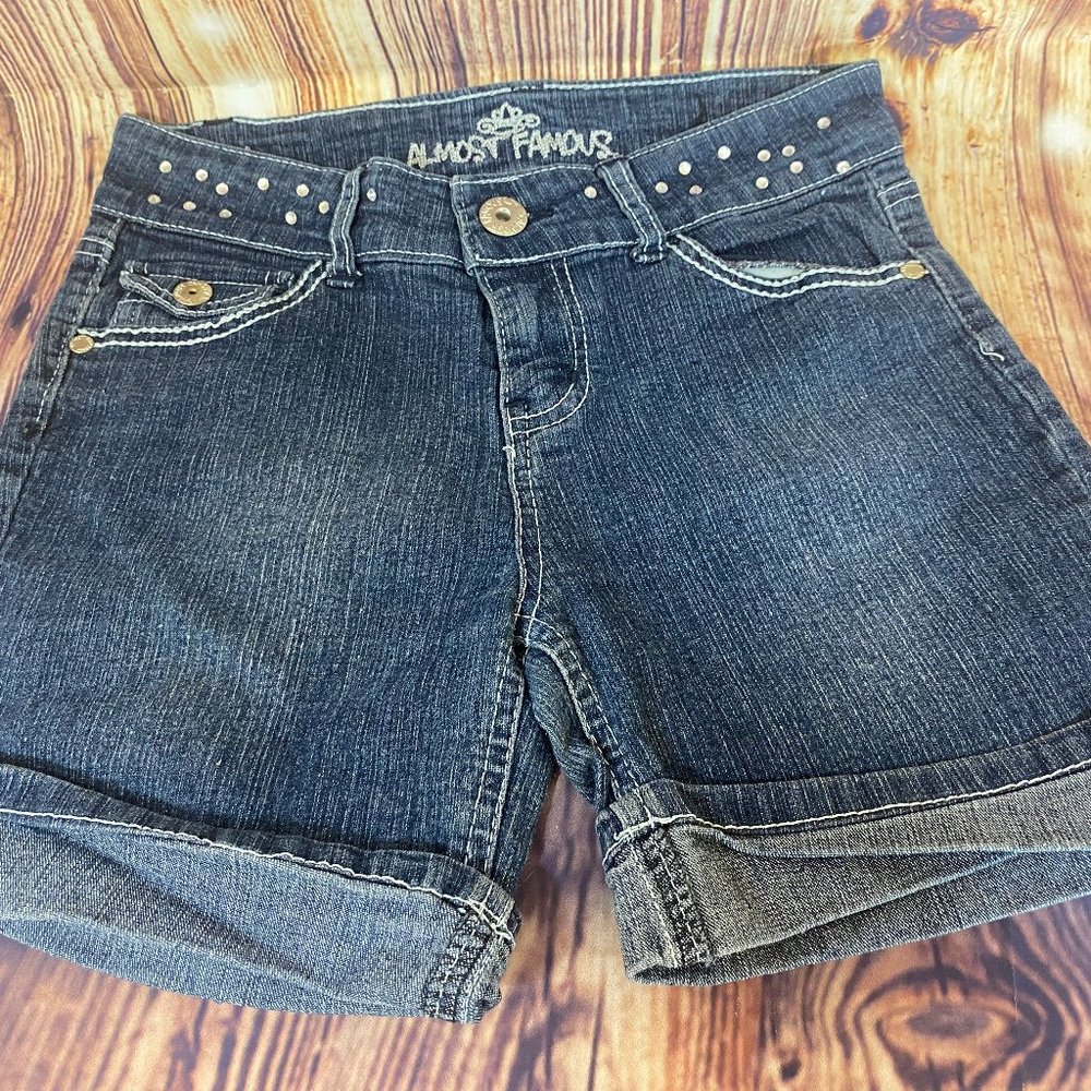 Girl's Jean Bermuda Shorts with Rhinestone Details